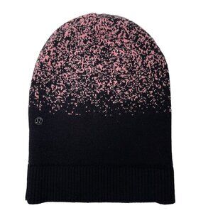 Lululemon Winter Hat Wool Knit Beanie Light & Bright Toque in Black Yum Yum Pink